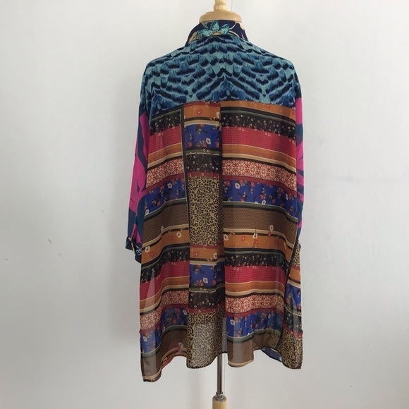 Rose & Olive lagenlook shear print button up 3/4 sleeve tunic/coverup 1X NWT - Picture 4 of 9